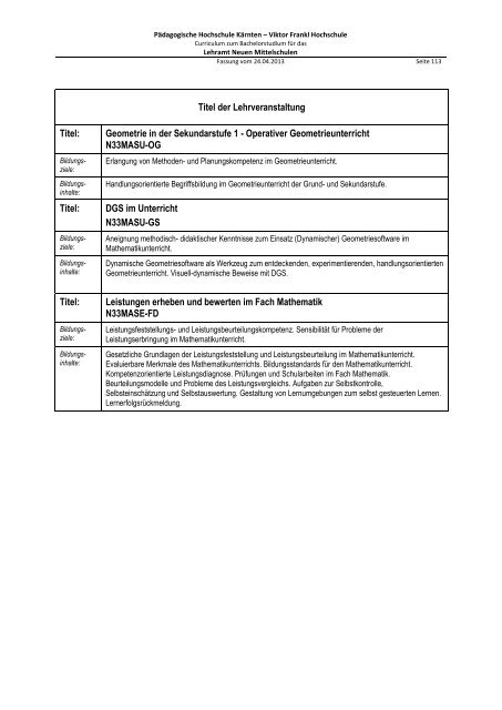 Curriculum zum Bachelorstudium für Hauptschulen / Neue ...