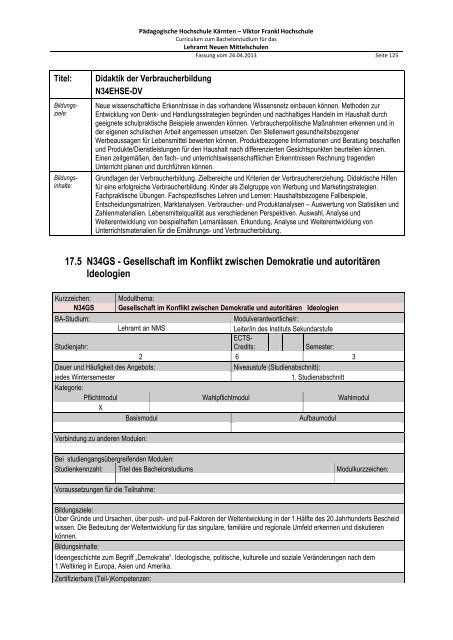 Curriculum zum Bachelorstudium für Hauptschulen / Neue ...