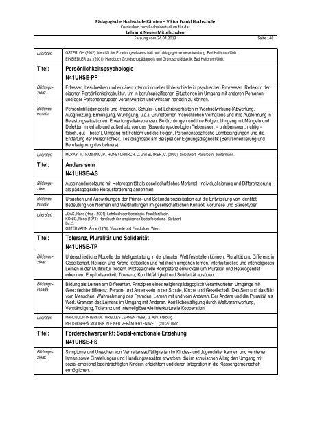 Curriculum zum Bachelorstudium für Hauptschulen / Neue ...