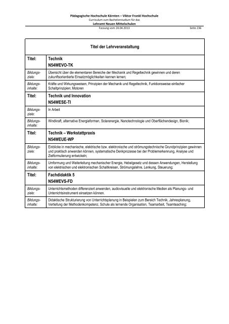 Curriculum zum Bachelorstudium für Hauptschulen / Neue ...