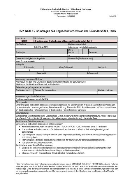 Curriculum zum Bachelorstudium für Hauptschulen / Neue ...