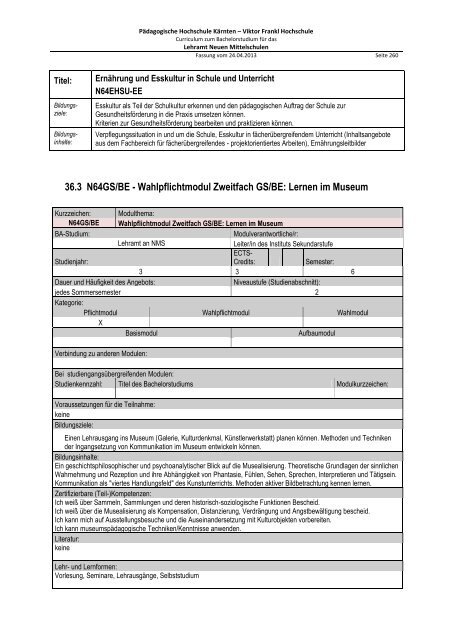 Curriculum zum Bachelorstudium für Hauptschulen / Neue ...