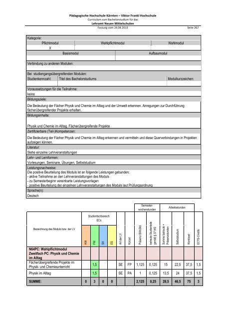 Curriculum zum Bachelorstudium für Hauptschulen / Neue ...