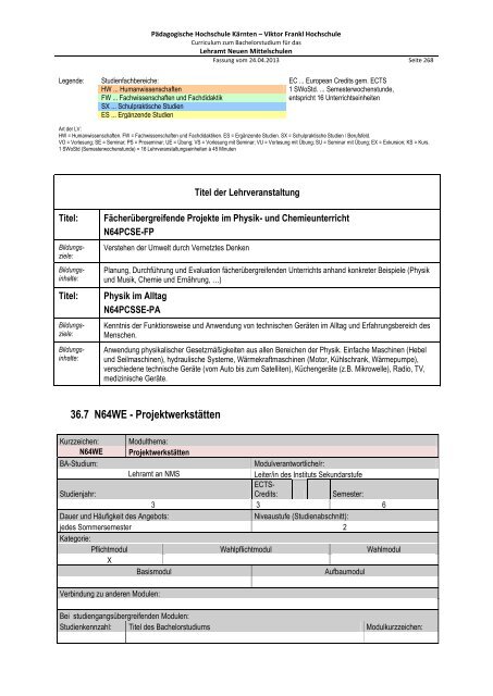 Curriculum zum Bachelorstudium für Hauptschulen / Neue ...