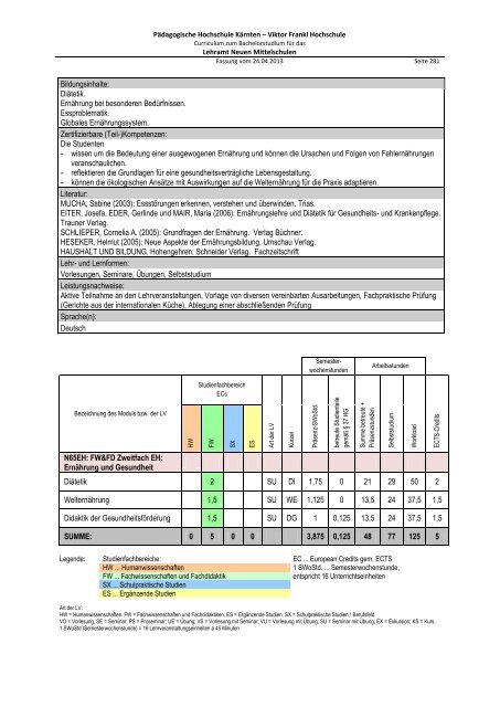 Curriculum zum Bachelorstudium für Hauptschulen / Neue ...