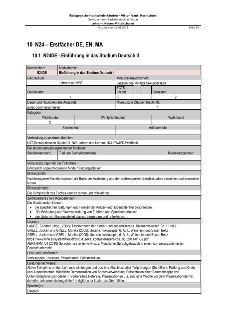 Curriculum zum Bachelorstudium für Hauptschulen / Neue ...