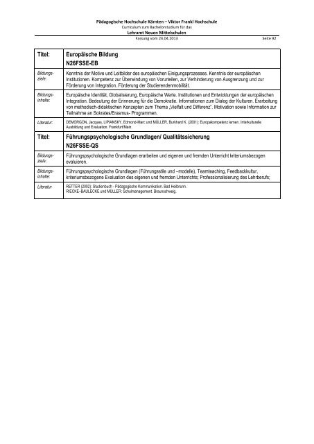 Curriculum zum Bachelorstudium für Hauptschulen / Neue ...