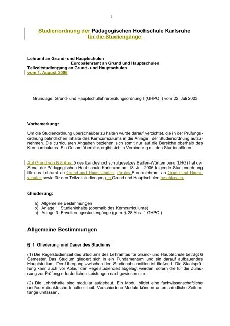 Studienordnung der PÃ¤dagogischen Hochschule Karlsruhe fÃ¼r die ...