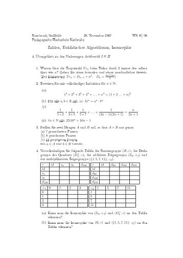 Zahlen, Euklidischer Algorithmus, Isomorphie - PÃ¤dagogische ...