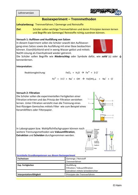 Basisexperiment – Trennmethoden