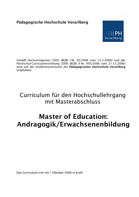 Master of Education: Andragogik/Erwachsenenbildung