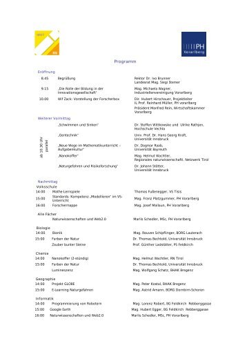 Programm - PÃ¤dagogische Hochschule Vorarlberg