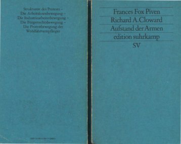 Frances Fox Piven Richard A.Cloward Aufstand der Armen edition ...