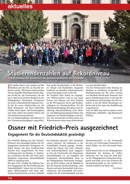 Ausgabe 6, Mai 2013 - Pädagogische Hochschule Weingarten