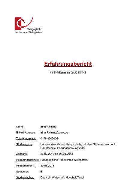 Bericht 2 - Pädagogische Hochschule Weingarten