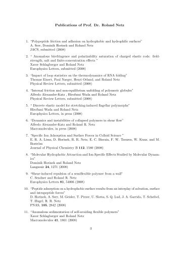 Publications of Prof. Dr. Roland Netz