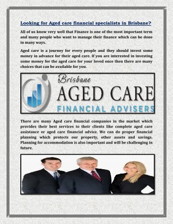 Looking for Aged care financial specialists in Brisbane?