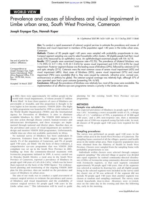 Prevalence and causes of blindness and visual impairment in Limbe ...