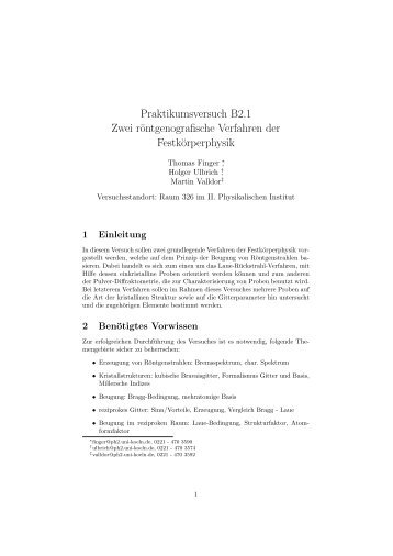 Versuchsanleitung - II. Physikalisches Institut, Universität zu Köln