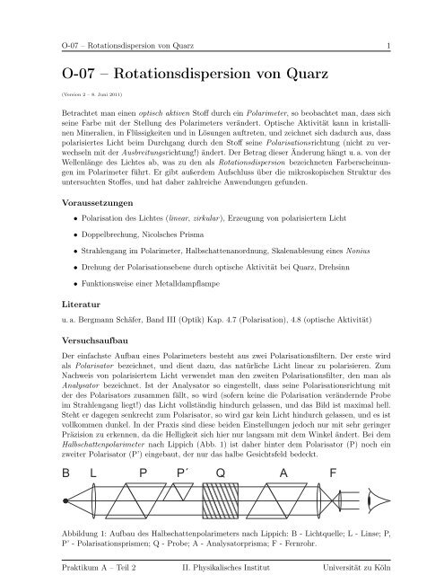 O-07 – Rotationsdispersion von Quarz - II. Physikalisches Institut ...