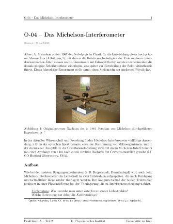 O-04 – Das Michelson-Interferometer - II. Physikalisches Institut ...