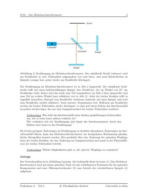 O-04 – Das Michelson-Interferometer - II. Physikalisches Institut ...