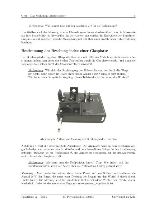 O-04 – Das Michelson-Interferometer - II. Physikalisches Institut ...