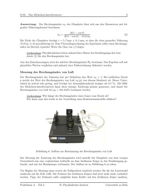 O-04 – Das Michelson-Interferometer - II. Physikalisches Institut ...