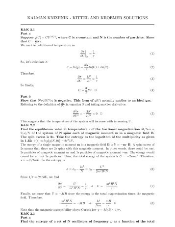 KALMAN KNIZHNIK - KITTEL AND KROEMER SOLUTIONS