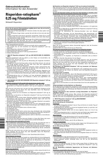 Risperidon-ratiopharmÂ® 0,25 mg Filmtabletten - pharma-fuchs.de