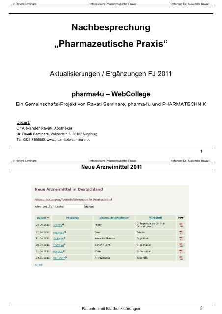 Nachbesprechung „Pharmazeutische Praxis“ - pharma4u