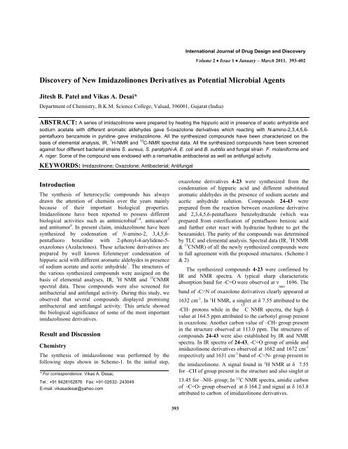 Discovery of New Imidazolinones Derivatives as Potential Microbial ...