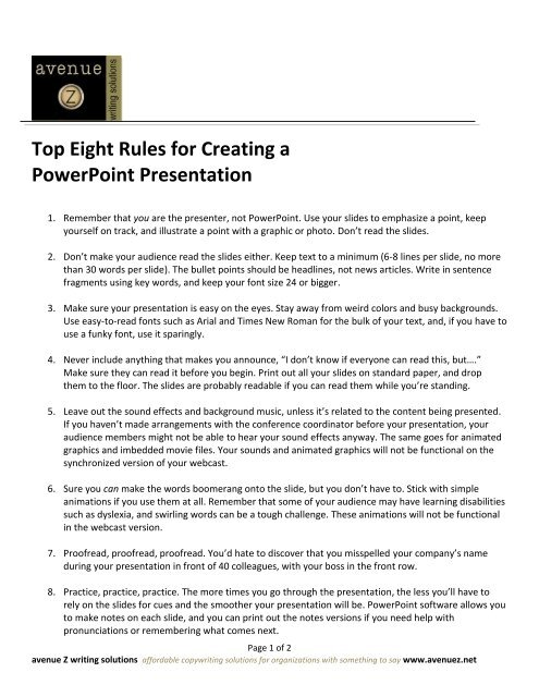 rules for creating a presentation