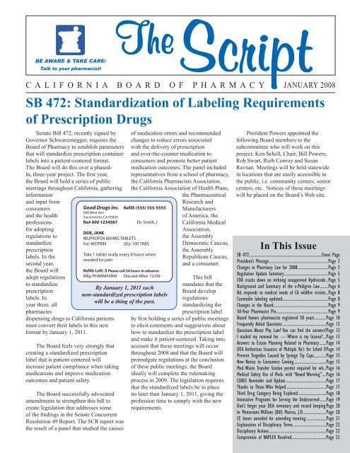 Standardization of Labeling Requirements - Board of Pharmacy