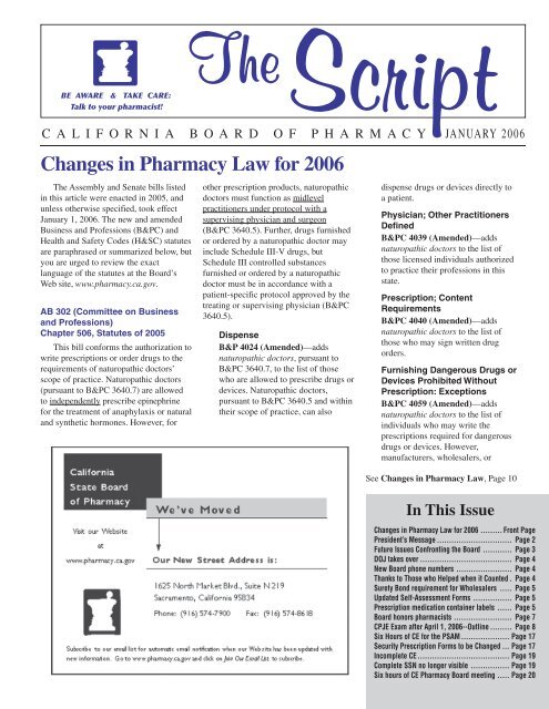 Changes in Pharmacy Law for 2006 - Board of Pharmacy