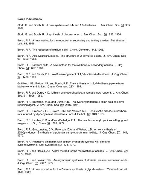 Borch Publications Stork, G. and Borch, R. A new synthesis of 1,4 ...