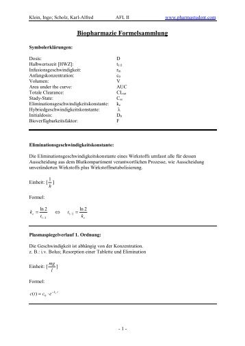 Biopharmazie Formelsammlung - Pharmastudent