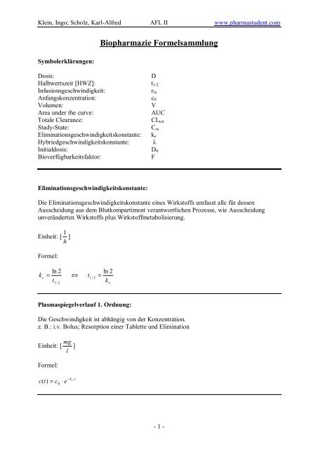 Biopharmazie Formelsammlung - Pharmastudent