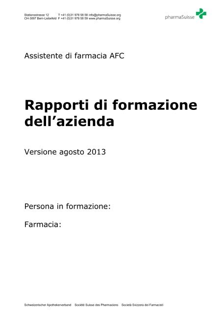 Rapporti di formazione dell'azienda - pharmaSuisse