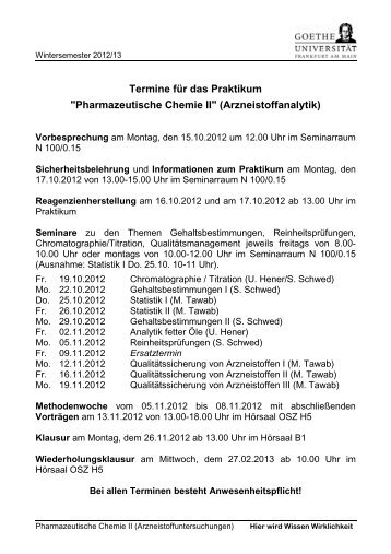 "Pharmazeutische Chemie II" (Arzneistoffanalytik) - Pharmazie