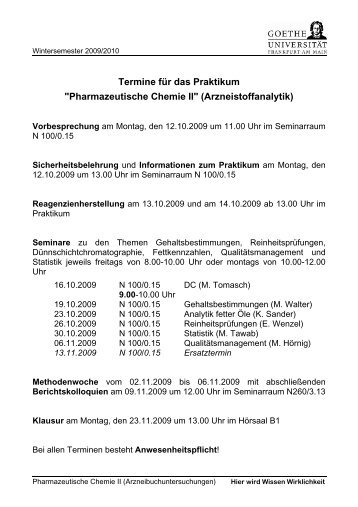 "Pharmazeutische Chemie II" (Arzneistoffanalytik) - Pharmazie