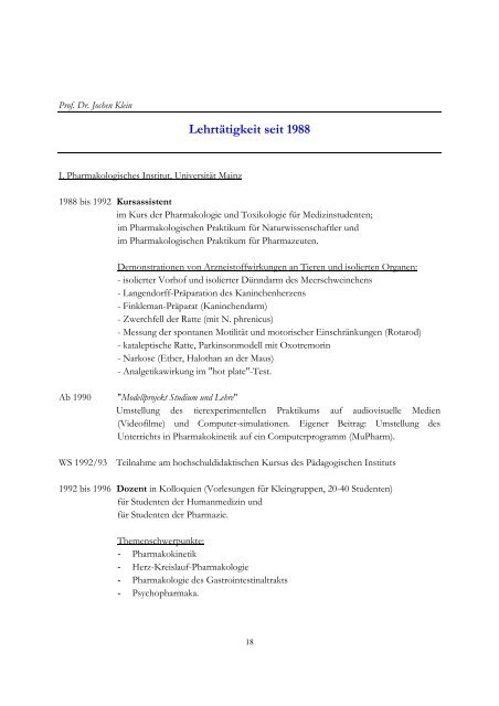Prof. Dr. Jochen Klein - Pharmazie - Goethe-UniversitÃ¤t