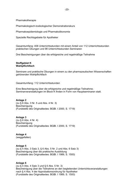Approbationsordnung fÃ¼r Apotheker (AAppO) - Pharmazie