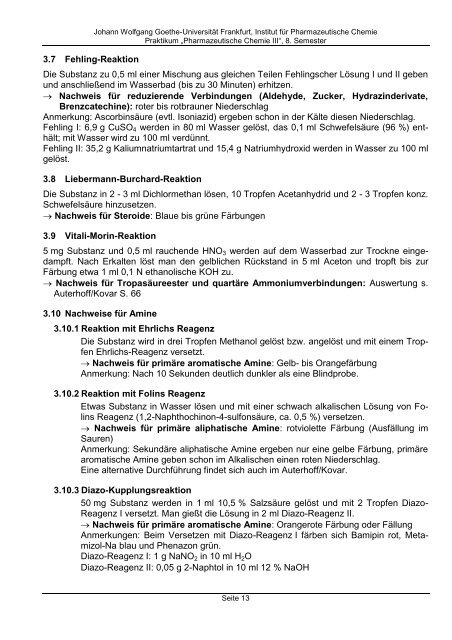 Anleitung zum Praktikum Pharmazeutische Chemie III - Pharmazie