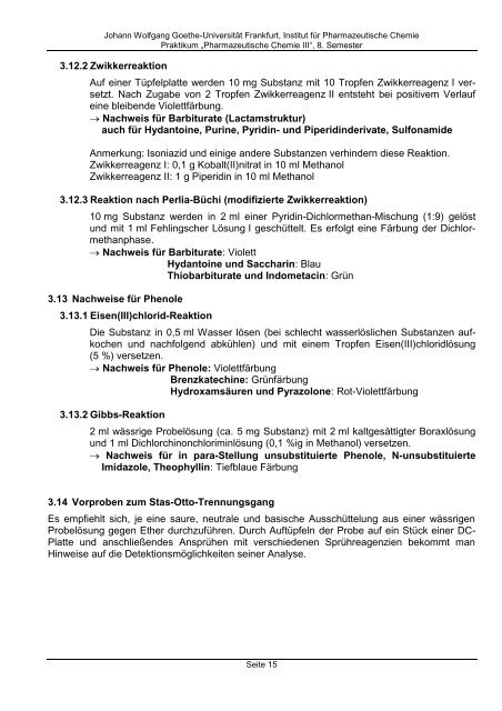 Anleitung zum Praktikum Pharmazeutische Chemie III - Pharmazie