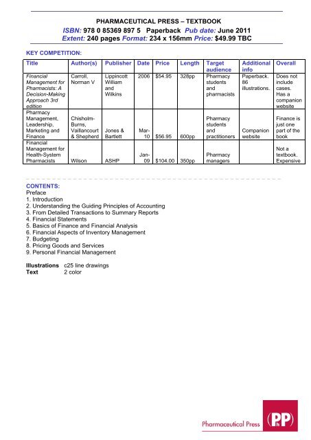 Financial Analysis in Pharmacy Practice - Pharmaceutical Press