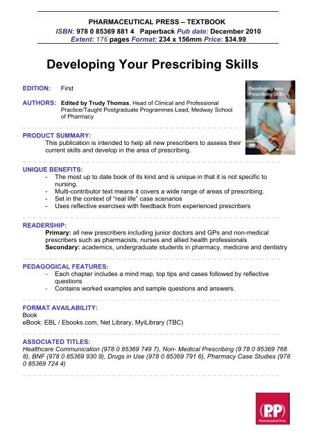 Developing Your Prescribing Skills Pharmaceutical Press