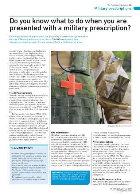 How to deal with military prescriptions - Pharmaceutical Press