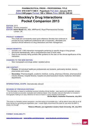 Stockley's Drug Interactions Pocket Companion 2013