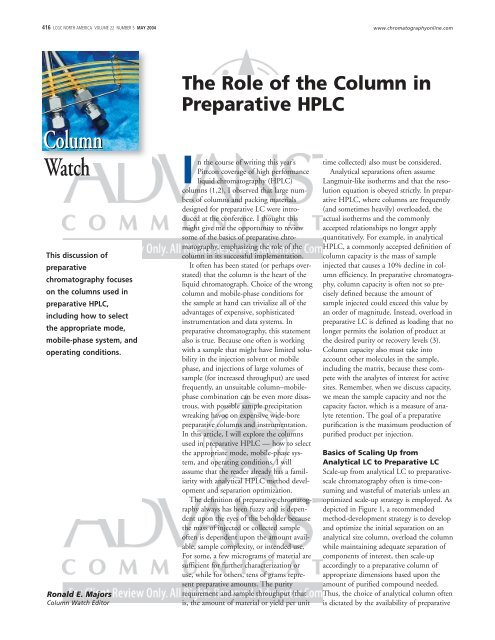 The Role of the Column in Preparative HPLC - Chromatography ...